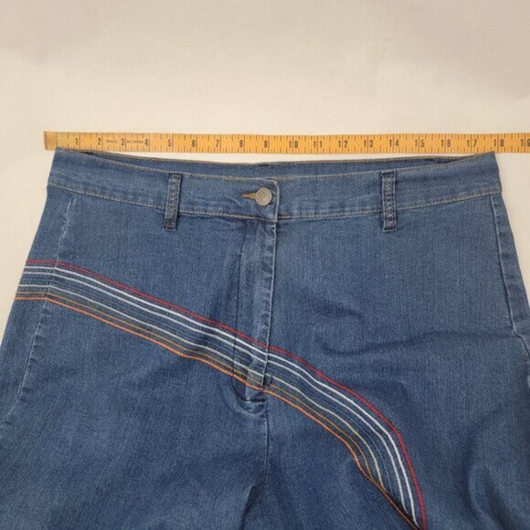 MODCLOTH Womens Jeans Sz 18W Rainbow With Me Wide Leg BLUE Boho Festival Retro - Picture 10 of 15